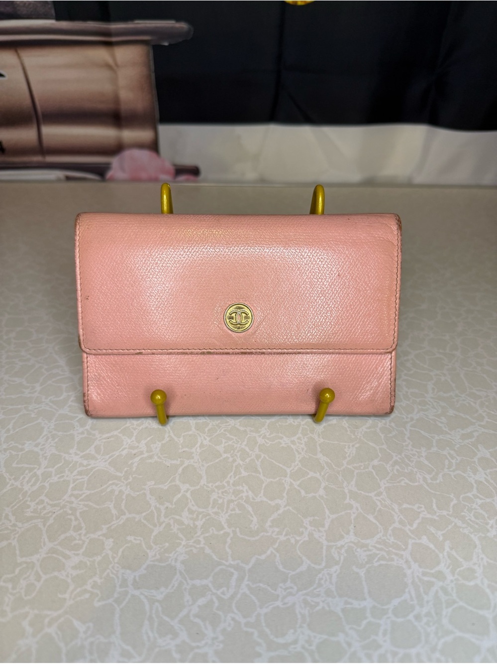 CHANEL Pink Leather Wallet with Gold CC Snap